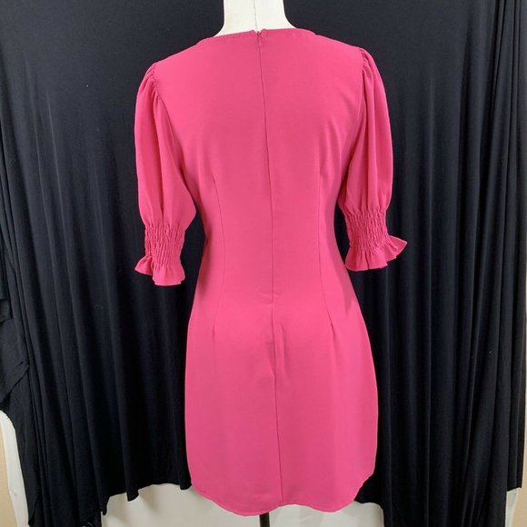 Boohoo Linen Puff Sleeve Mini Dress Size 6 Pink - Picture 7 of 11